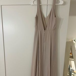 Perfect for a wedding guest! Long champagne colored and flattering!